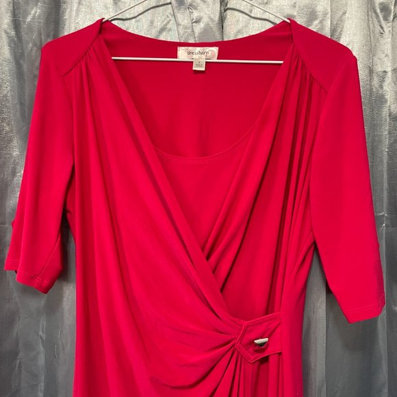 DRESSBARN Hot Pink Corporate Stretchy Wrap Dress Sz 6 - Picture 3 of 12